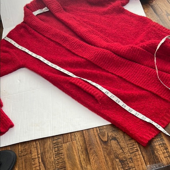 Carolyn Taylor cardigan sweater Duster long line red nubby  boucle knit Large - Picture 8 of 10